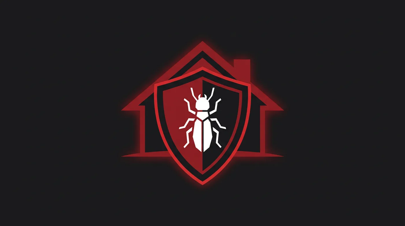 Apex Exterminators shield emblem protecting a house from termites and pests